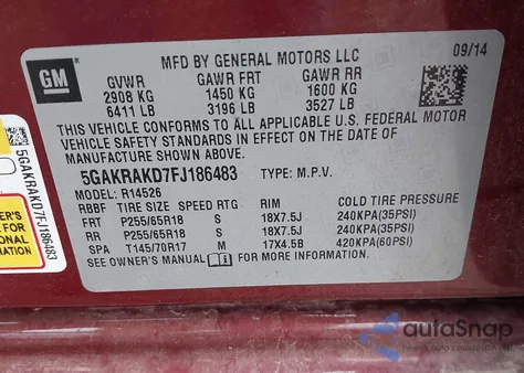 2015 Buick Enclave Convenience z USA, uszkodzony, nr VIN 5GAKRAKD7FJ186483